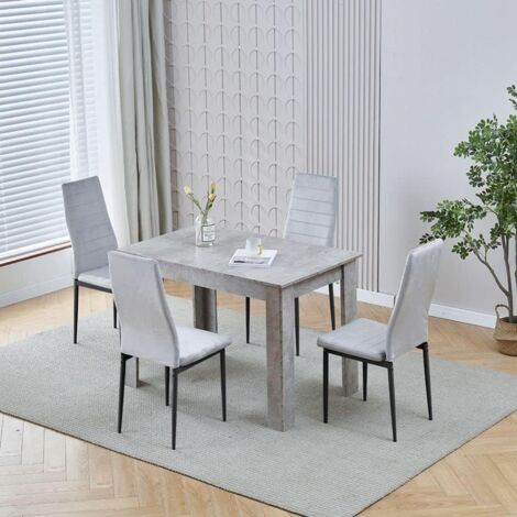 Dining Room Set, Beton Grey Dining Table with Chairs, 110x70 cm Table and Chairs for Living Room Home Kitchen (Table with 4 Chairs, Black Flannel)