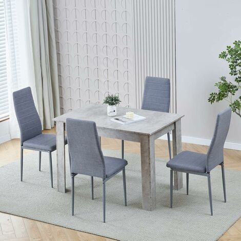 Dining Room Set, Beton Grey Dining Table with Chairs, 110x70 cm Table and Chairs for Living Room Home Kitchen (Table with 4 Chairs, Grey Linen)