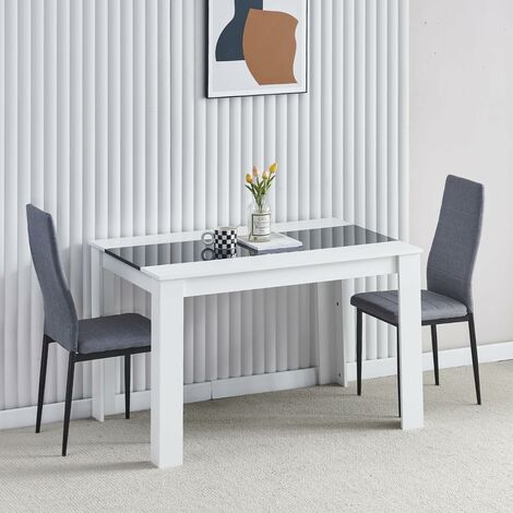 Dining Room Set, Black White Dining Table and Chairs, 120x80 cm Kitchen Table Dining Table with Chairs (Table with 2 Chairs,Grey Linen)