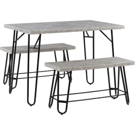 main image of "Dining Room Set Table 2 Benches 4 People Marble Veneer Grey and Black Kempton"