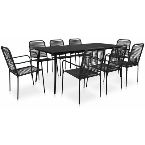 Dining Set  Black  Cotton rope, powder-coated steel, tempered glass vidaXL