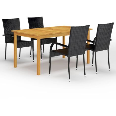 Dining Set  Black  Solid Acacia Wood  Medium  Stackable vidaXL