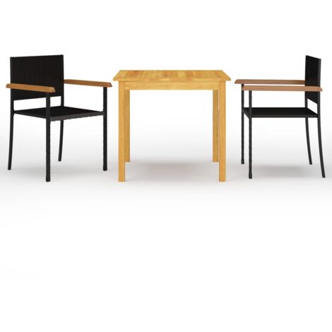 Dining Set  Black  Solid Acacia wood  Small  Durable vidaXL