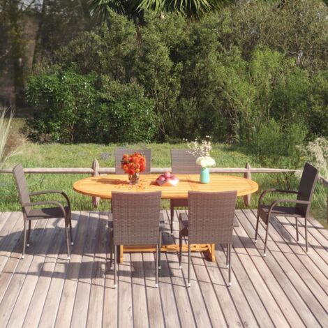Dining Set  Brown  Solid Acacia wood  Medium  Stackable  Dining Set vidaXL