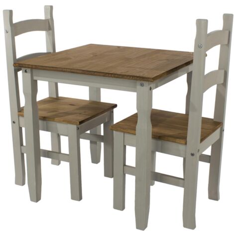 Dining Set With Grey Solid Waxed Pine Square Table & 2 Matching Dining Chairs