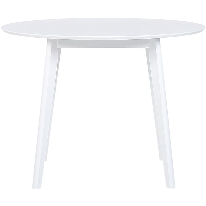 Round Dining Kitchen Table mdf Top 100 cm White Wooden Legs Roxby - White