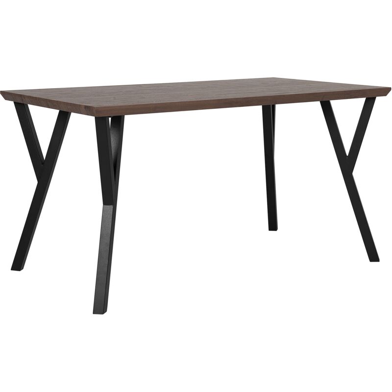 Industrial Dining Room Table 140 x 80 cm Metal Base Flared Legs Dark Wood Bravo