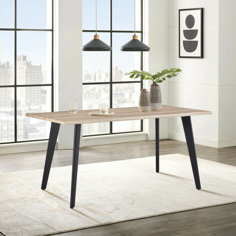 Dining Table, 140x80x75cm Kitchen Dining Table, 4 Seater Rectangular Dinner Tables with Metal Legs,Oka