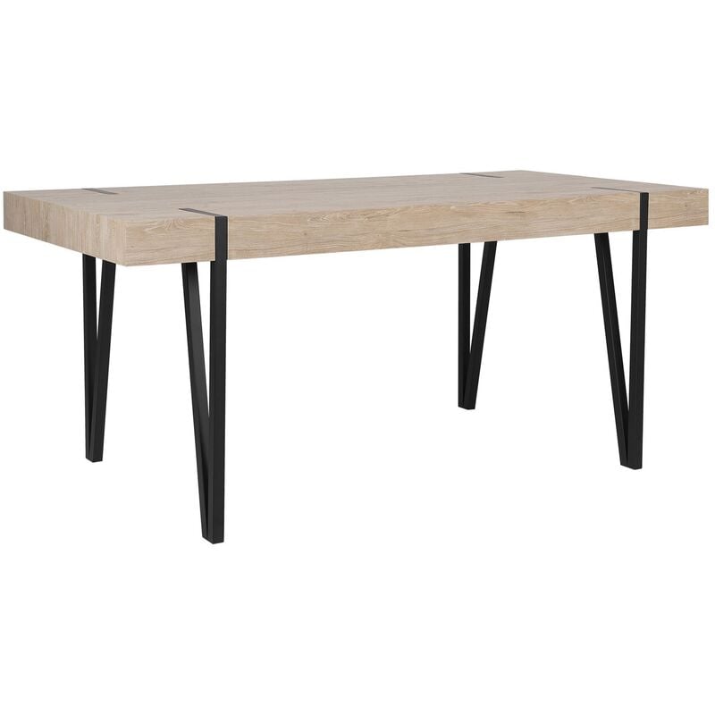 Industrial Dining Table 150 x 90 cm Light Wood Top Metal Hairpin Legs Adena