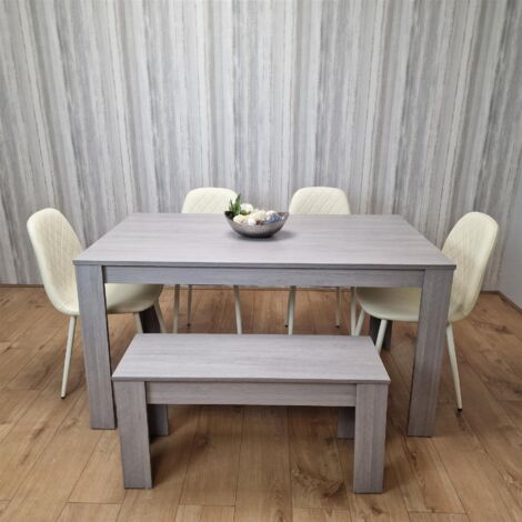 Dining Table and 4 Chairs Grey 4  Cream Leather Chairs Wood Dining Set Furniture