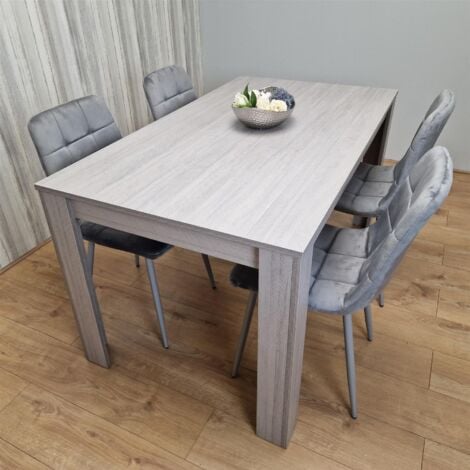 KOSY KOALA Dining Table and 4 Chairs Grey 4 Grey Velvet Chairs Wood Dining Set Furniture