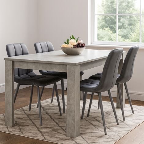 Dining Table and 4 Chairs Stone Grey Effect Wood Table 4 Grey Velvet Chairs Dining Room