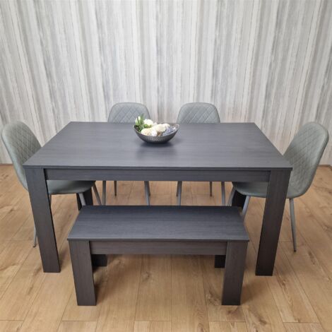 Dining Table and 4 Chairs With Bench Black Dark Grey 4 Grey Leather Chairs Wood Dining Set Furniture