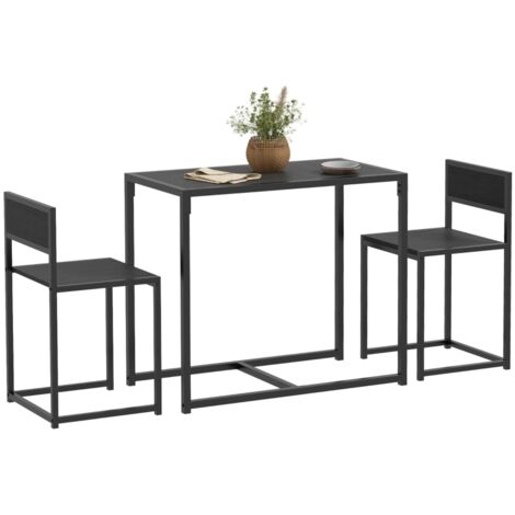 Dining Table and Chairs Set 2, Dining Room Sets, Rectangular Space Saving Table and 2 Chairs for Compact Kitchens, Steel Frame, Black