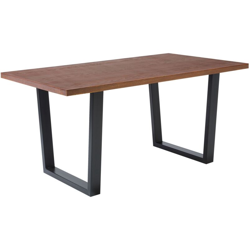 Beliani Modern Rustic Industrial Dining Room Table Wood Metal Base Trestle Legs 160 X 90 Cm Dark Walnut Austin