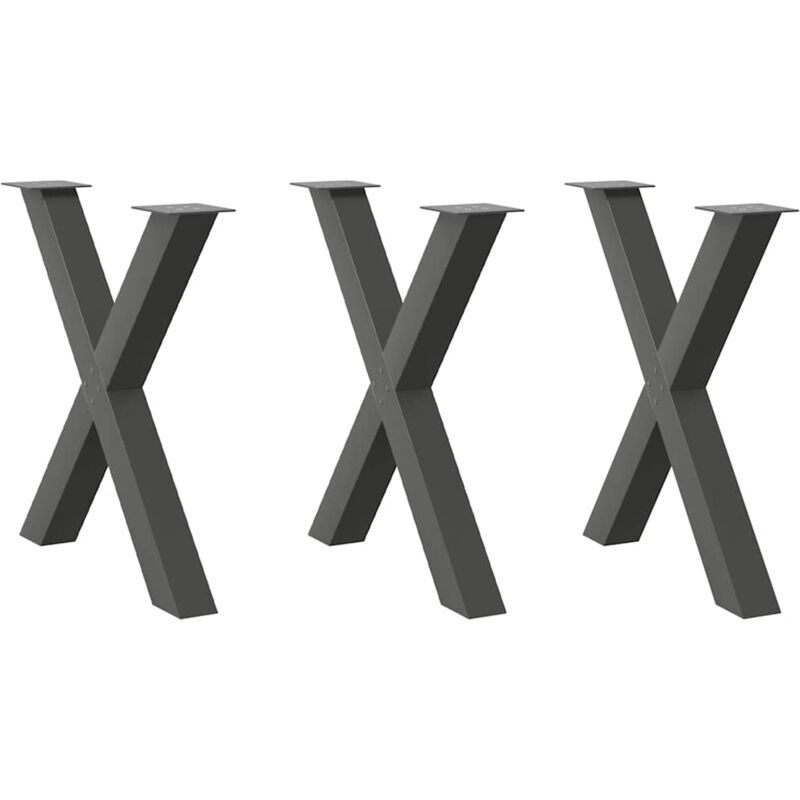 vidaXL Dining Table Legs X-Shaped 3 pcs Anthracite 80x(72-73) cm Steel, Black