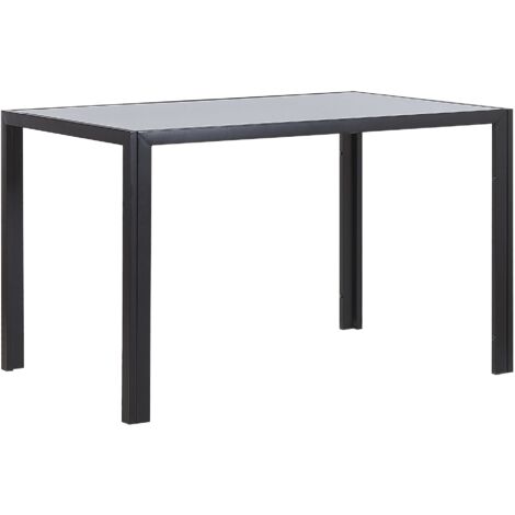 Dining Table Modern Black Tempered Glass Tabletop Metal Straight Legs Loft Lavos