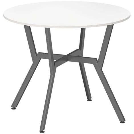 Dining Table, Round Kitchen Table with Black Legs for Living Room, Dining Room 90 x 76 cm, High Gloss White