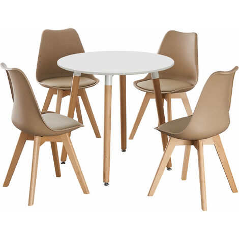 Lorenzo Halo Round Dining Table Set with 4 Chairs (WHITE & BLACK)