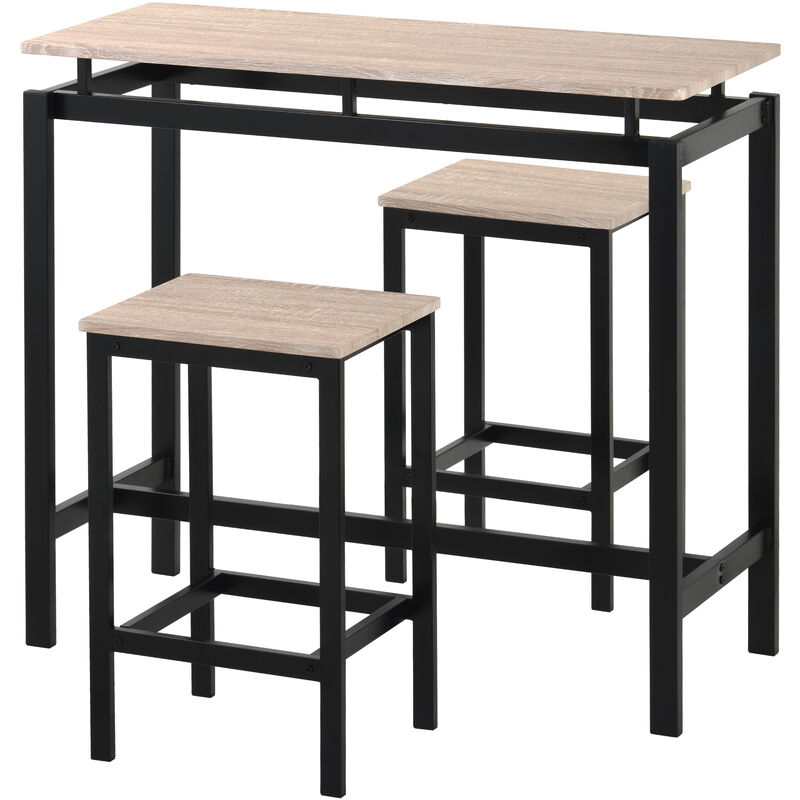 Modernluxe - Bar Table Set, Dining Table Set With 2 Bar Stools, Breakfast Bar Table And Stool Set, Kitchen Counter With Bar Chairs, Industrial For