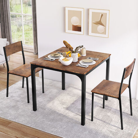 Dining Table Set, Dining Table with 2 Chairs, Industrial Style Retro Kitchen Dining Table Set