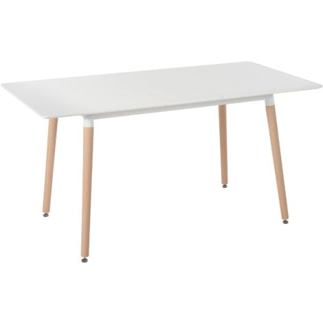 Dining Table White with Light Wood Beechwood Legs Extendable Tabletop 120/150 x 80 cm Mirabel