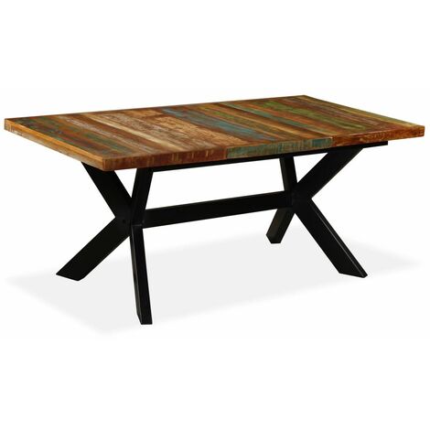 Dining table Wooden floor kitchen and legs in steel 180x90x75 cm colore : Multicolore
