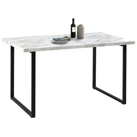 Dining Table,120cm Rectangle Table, Vintage Effect Kitchen Table with Metal legs,Marble