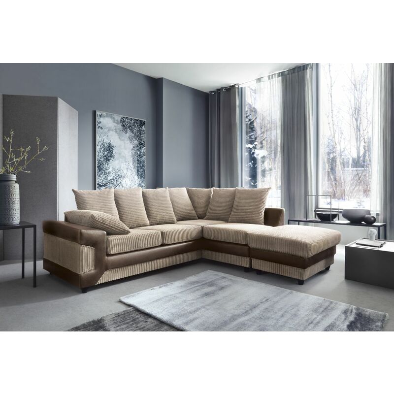 Image of Dino - Corner Sofa In Brown & Beige With a Large Footstool [Brown Right] - color Brown - Brown