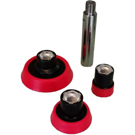 Dino KRAFTPAKET Set-30/50/75mm-Stützteller-M14 mit Klett und Verlängerungsadapter 80mm Polierteller - rot