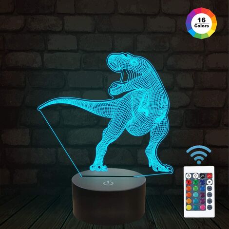 Dinosaur Lamp,3D Illusion Night Light Optical Kids with 16 Colors Changing Remote Control, LED Hologram Bedroom Decor Cool Birthday Gifts for Boys Child