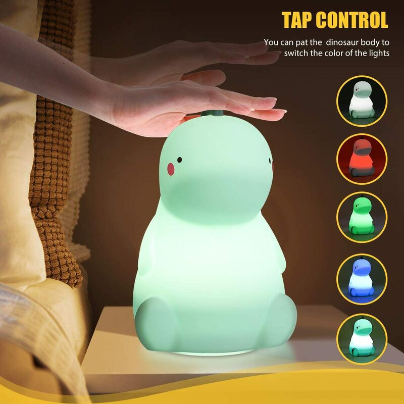 Dinosaur Night Light for Kids, Cute Color Changing Silicone Baby Night Light with Touch Sensor, Portable Rechargeable LED Bedside Nursery Lamp for