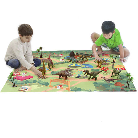 Dinosaur Toy Action Figure Dino Park Play Mat Trees Realistic Dinosaur Model Tyrannosaurus Rex Triceratops Storage Box Educational Toy Gifts for Kid,model:Multicolor