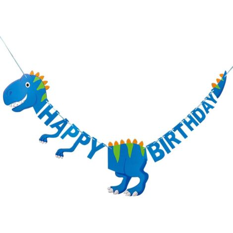 Dinosaure Joyeux Anniversaire Bannière Bunting Anniversaire Dinosaure Thème Décorations De Fête Dinosaure Fans Fournitures (Bleu),
