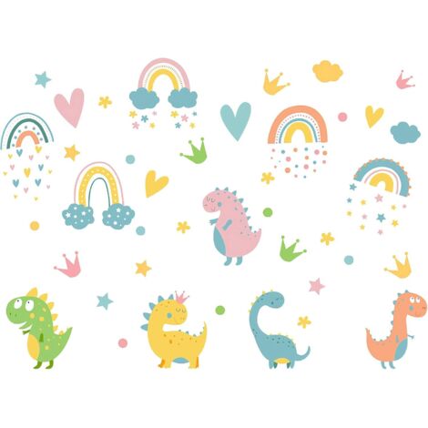Dinosaure Mur Tatouage 1 Rouleau 4 Feuilles Stickers Muraux Coloré Animaux Mignons PVC Stickers Muraux 35 cm x 25 cm par feuille-Fei Yu