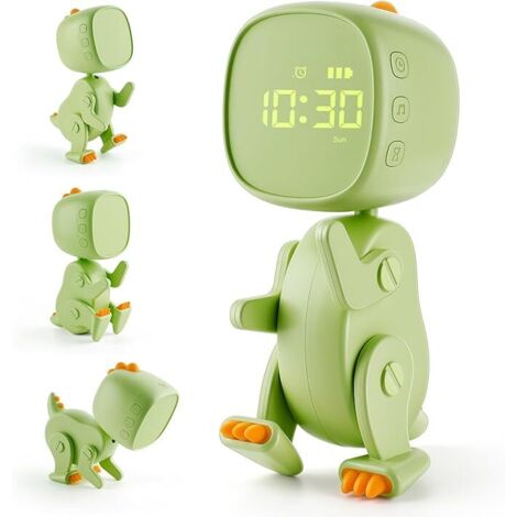 Dinosaurio Despertador Infantil Despertador de Aprendizaje Recargable con Forma Variable 6 Alarmas Música 3 Alarmas Función de repetición Luz Nocturna Temporizador 12/24 Regalo para niños y niñas [Cla