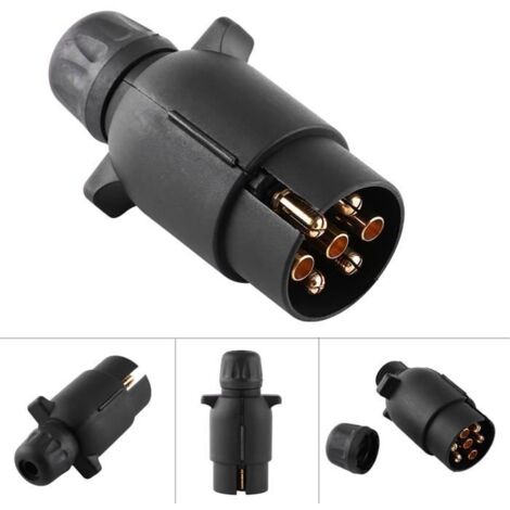 Dioche Fiche de remorque 12V 7 Broches Prise de Remorque Électrique Type-N Adaptateur de Câble en Plastique 7-Pôle Noir