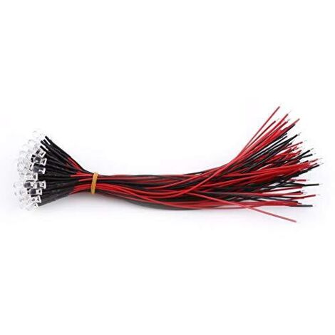 Diodi LED, 50 pezzi 3/5/10 mm DC 9-12 V precablati rotondi trasparenti ad emissione luminosa bianca/rossa/blu/verde (5 mm-bianco)