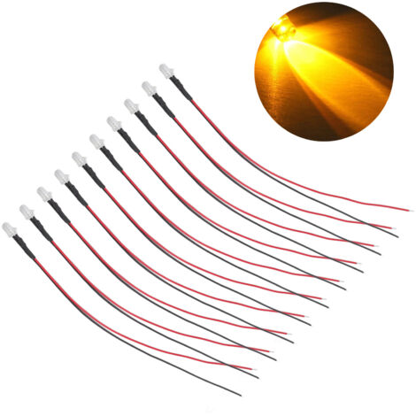 Diodo emisor de luz LED precableado para bricolaje y electrónica - 10 unidades de 5 mm, amarillo, 5-12 V