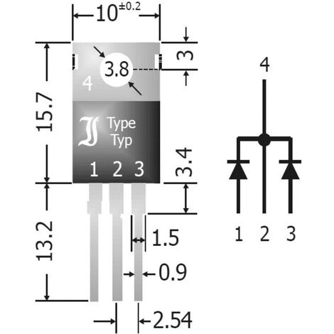 Diotec Schottky-Dioden-Array - Gleichrichter 20 A SBCT2040 SIP-3 Array - 1 Paar gemeinsame Kathoden