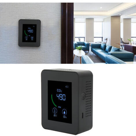 Dioxyde de carbone Détecteur de dioxyde de carbone, capteur TVOC à chargement USB, moniteur de qualité de l'air à semi-conducteur avec test de température et d'humidité, noir,DUBUNS