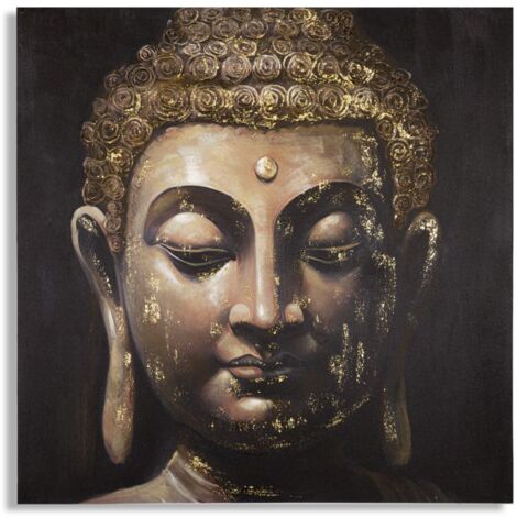 Dipinto su Tela Buddha 100x100x3 cm Cornice in Legno di Pino Multicolor