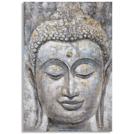 Dipinto su Tela Face Buddha Light 80x120x3 cm Cornice in Legno di Pino Multicolor