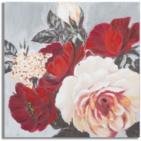 Dipinto su Tela Red Flower Square 90x3,7x90 cm in Legno di Pino e Canvas Multicolor