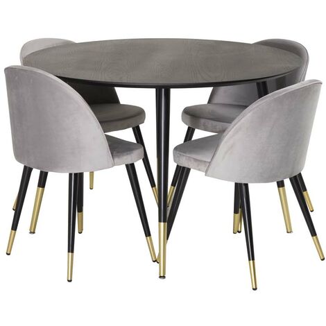 Dipp Essgruppe Tisch schwarz und 4 Velvet Stühle grau.