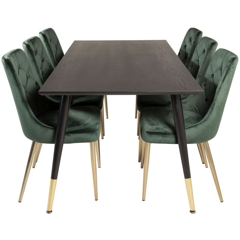 Ebuy24 Dipp180x90blbr Essgruppe Esstisch Schwarz Und 6 Velvet Deluxe Esszimmerstühle Velour Grün, Messing Dekor.