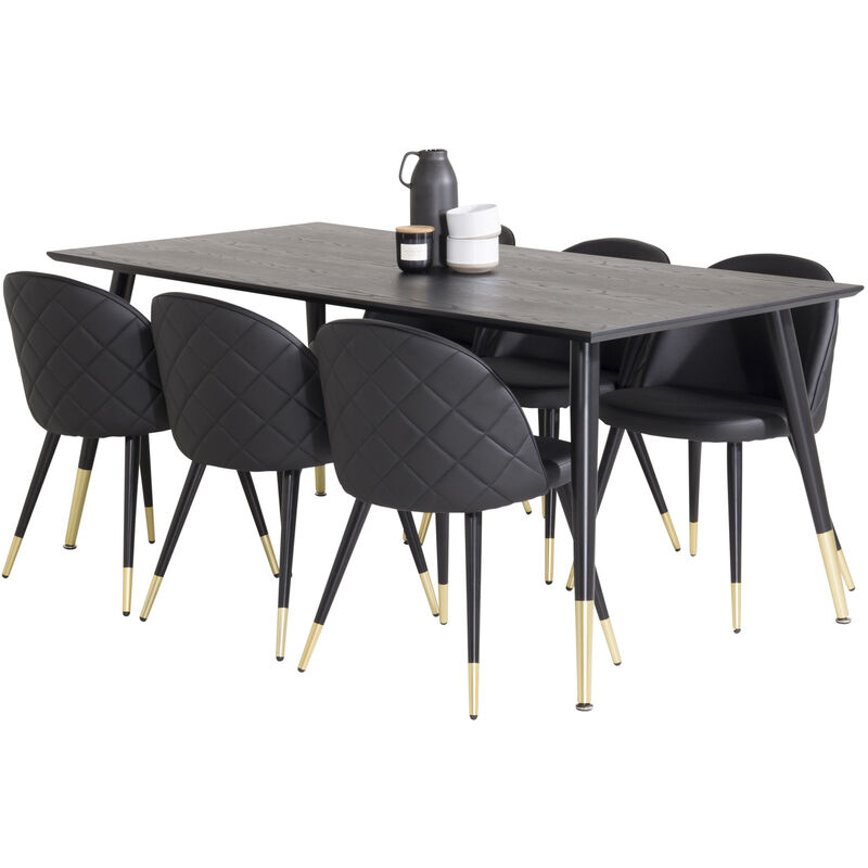 Ebuy24 - Dipp180x90blbr Essgruppe Esstisch Schwarz Und 6 Velvet Esszimmerstühle Pu Kunstleder Schwarz.
