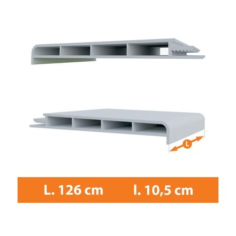 Direct Fenêtres – Appui fenêtre PVC blanc 126 cm – Largeur 10,5 cm – Fixation facile par clips ou vissage – Traitement anti UV pour extérieur