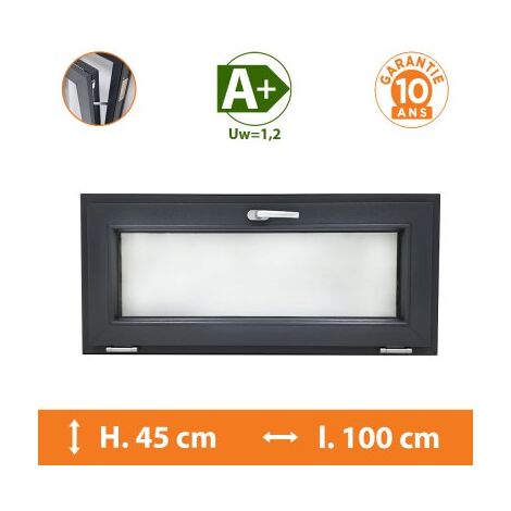 Direct Fenêtres – Châssis abattant gris 45 x 100 cm – Double vitrage 4/16/4 – Isolation thermique A+ – Crémone de sécurité 5 points
