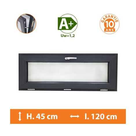 Direct Fenêtres – Châssis abattant gris H.45 x l.120 cm – Double vitrage 4/16/4 – Isolation thermique Uw 1,2 – Sécurité 5 points